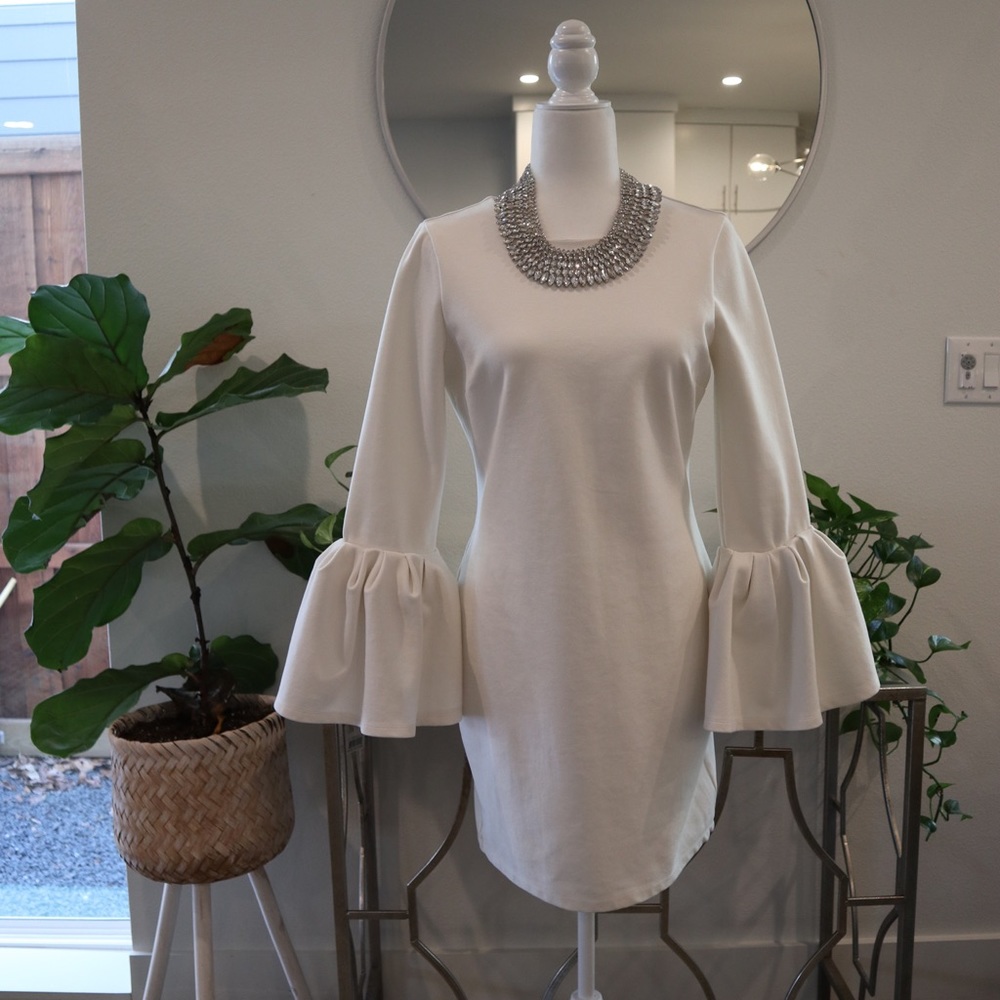 White bell sleeve mini dress
